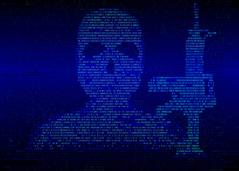 Illustration on the theme of information war. Binary code in the form of a terrorist with a weapon. Vector illustration
