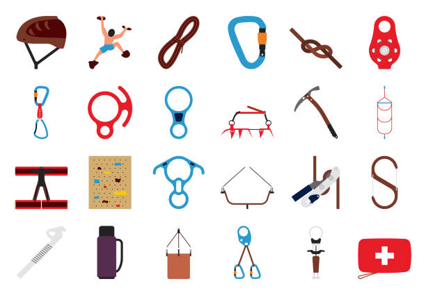 Alpinist Icon Set Alpinist Icon Set. Flat Design. Fully editable vector illustration. Text expanded. carabiner stock illustrations