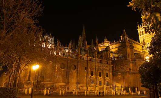 Seville, andalusia, spain, 04/04/2020, the cathedral of Santa Maria of Seville, one of the largest gothic cathedrals in the world