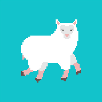 Sheep pixel art. Lamb cartoon 8 bit. Farm animal pixelated Vector illustration