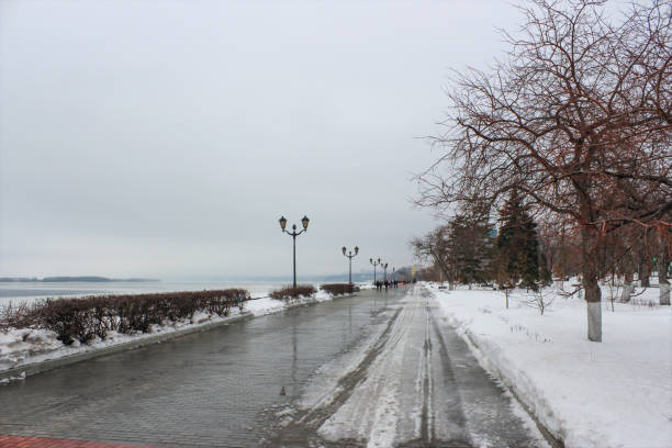 Volga embankment in Samara in early spring