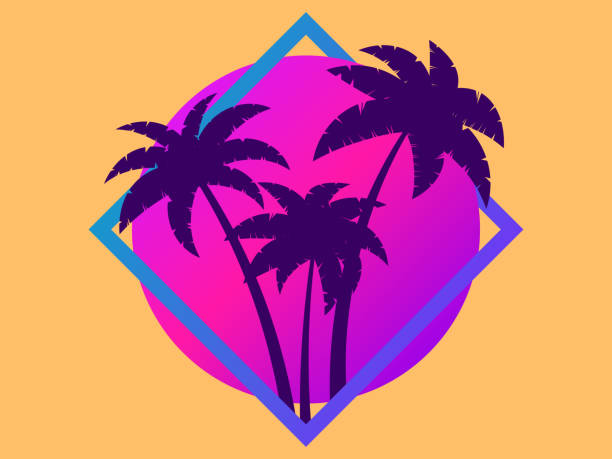istock 80s palm trees at sunset. Summer time. Retro futuristic sun. Synthwave and retrowave style. Design for advertising brochures, banners and posters. Vector illustration 1389428387