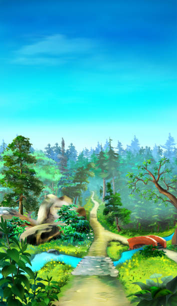 istock Blue sky over the path in the forest 1389432158
