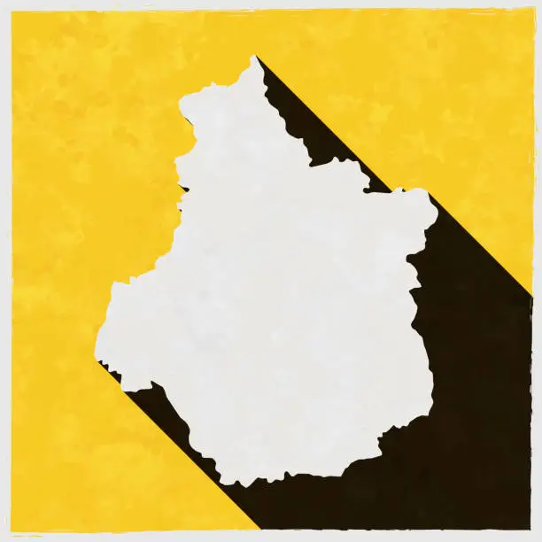 Vector illustration of Centre-Val de Loire map with long shadow on textured yellow background
