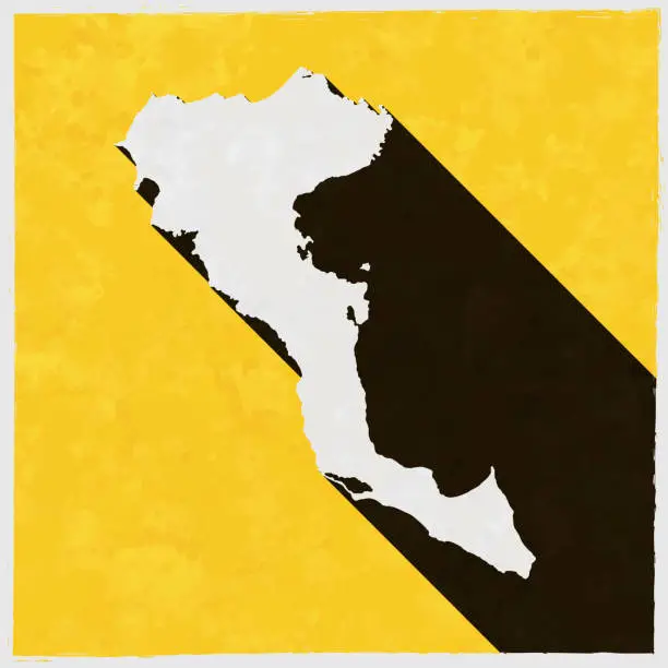 Vector illustration of Corfu map with long shadow on textured yellow background