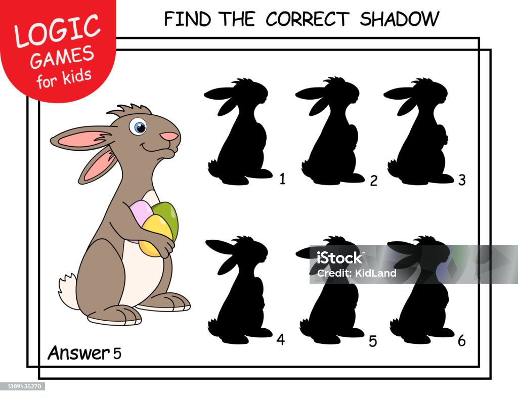 Find The Rabbit Answer Find The Correct Shadow Of Rabbit Task With Answer Cute Cartoon Bunny ...
