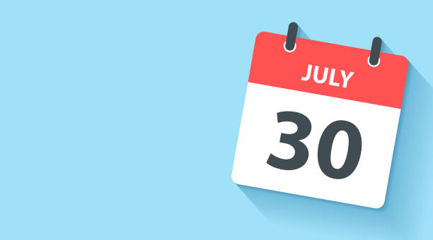 July 30 - Daily Calendar Icon in flat design style July 30. Calendar Icon with long shadow in a Flat Design style. Daily calendar isolated on a wide blue background. Horizontal composition with copy space. Vector Illustration (EPS10, well layered and grouped). Easy to edit, manipulate, resize or colorize. Vector and Jpeg file in different sizes. 2024 30 stock illustrations