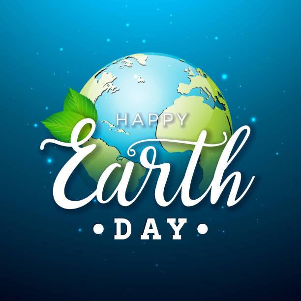 Earth Day Illustration with Planet and Green Leaf on Blue Background. April 22 Environment World Map Concept. Vector Save the Planet Design for Banner, Poster or Greeting Card. Earth Day Illustration with Planet and Green Leaf on Blue Background. April 22 Environment World Map Concept. Vector Save the Planet Design for Banner, Poster or Greeting Card earth day stock illustrations