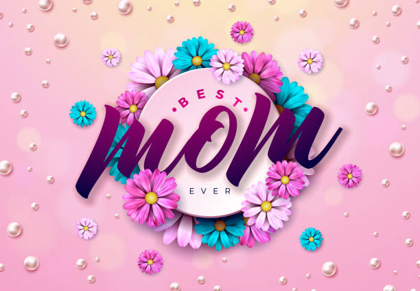 Happy Mother's Day Illustration with Spring Flower, Heart and Best Mom Ever Typography Lettering on Pink Background. Vector Mother Day Design for Greeting Card, Banner, Flyer, Brochure, Poster. vector art illustration