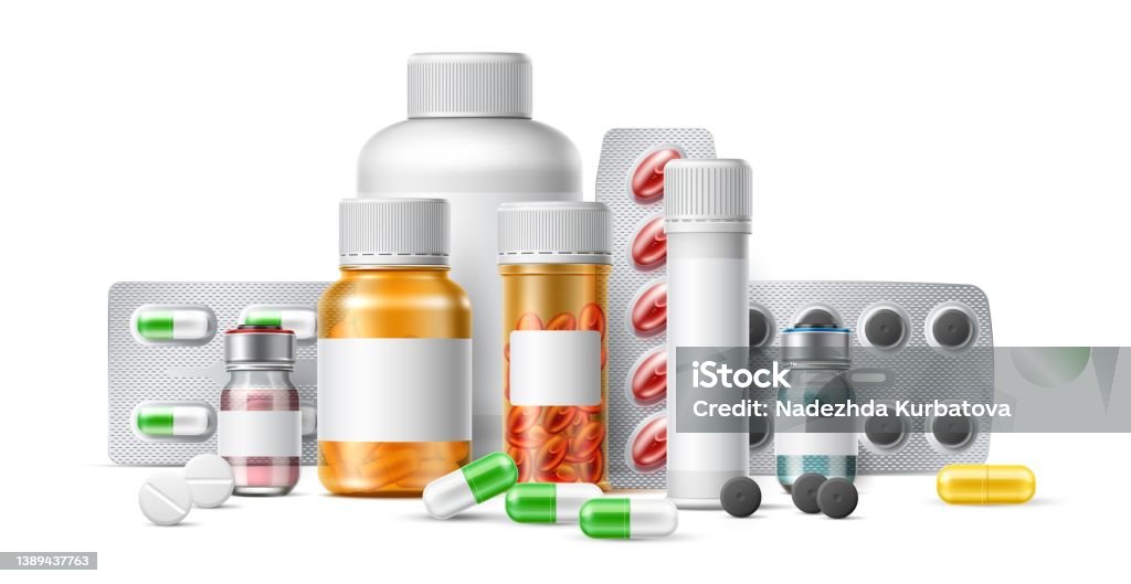 Medicationos Realistic Medications Pill Foil Blisters And Plastic Bottles Ampule ...