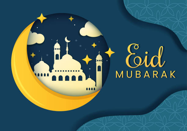 Happy Eid ul-Fitr Mubarak Background Illustration with Pictures of Mosques, Moon, Antennas and Others Suitable for Posters Happy Eid ul-Fitr Mubarak Background Illustration with Pictures of Mosques, Moon, Antennas and Others Suitable for Posters bedug stock illustrations