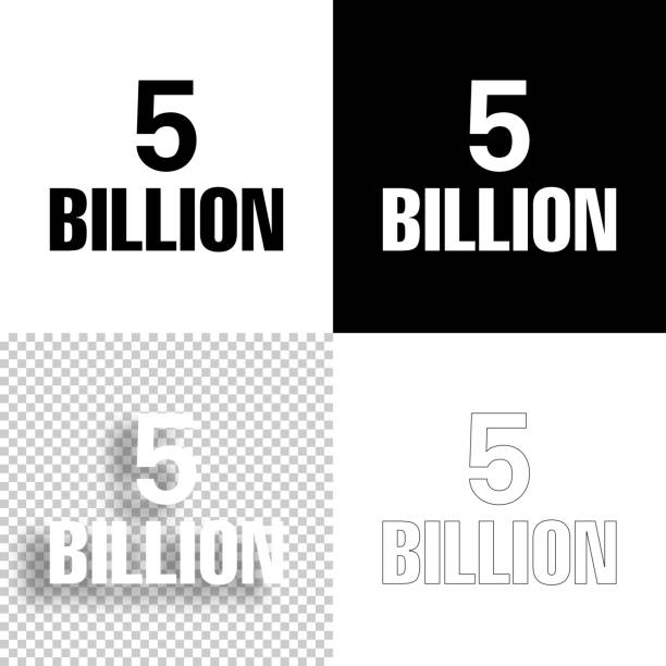 5 Billion. Icon for design. Blank, white and black backgrounds - Line icon Icon of "5 Billion" for your own design. Four icons with editable stroke included in the bundle: - One black icon on a white background. - One blank icon on a black background. - One white icon with shadow on a blank background (for easy change background or texture). - One line icon with only a thin black outline (in a line art style). The layers are named to facilitate your customization. Vector Illustration (EPS10, well layered and grouped). Easy to edit, manipulate, resize or colorize. Vector and Jpeg file of different sizes. billions quantity stock illustrations