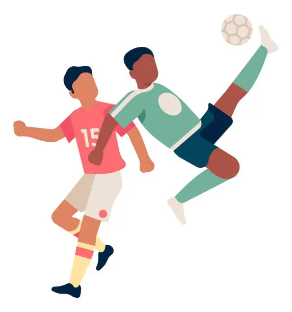 Vector illustration of Volley icon. Soccer player kick ball in air with leg