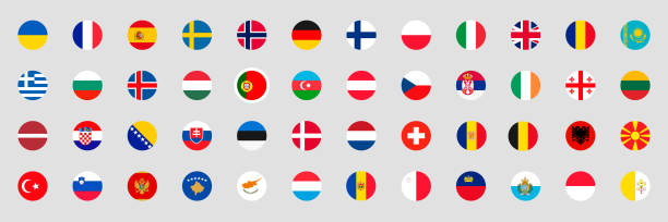 ilustraciones, imágenes clip art, dibujos animados e iconos de stock de países europeos conjunto de botones conjunto de ilustraciones vectoriales - bandera