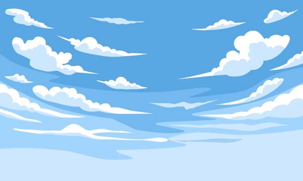 illustrazioni stock, clip art, cartoni animati e icone di tendenza di illustrazione vettoriale, cielo blu con nuvole bianche, come sfondo o immagine banner, giornata internazionale dell'aria pulita per i cieli blu. - text sky abstract air