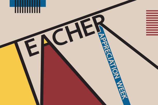 Teacher Appreciation Week modern Bauhaus concept. Abstract avant-garde background with long black text in line art style. teacher appreciation week stock illustrations