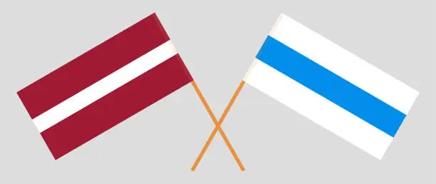 Vector illustration of Crossed flag of Latvia and anti-war white-blue-white flag of Russian opposition