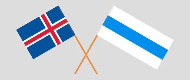 Vector illustration of Crossed flag of Iceland and anti-war white-blue-white flag of Russian opposition