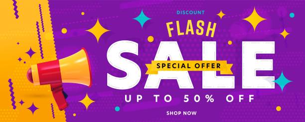 ilustrações de stock, clip art, desenhos animados e ícones de flash sale discount special offer header banner - announcement message flash