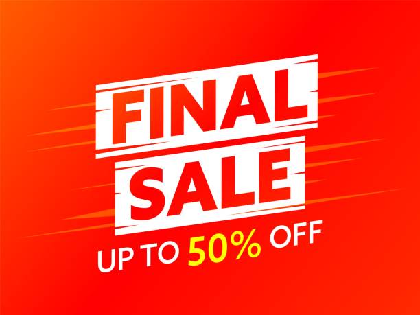 Final sale up to 50 percent advertisement Final sale up to 50 percent advertisement template. Sale banner or poster or product label with half price discount announcement vector illustration. Seasonal clearance special offer concept sale stock illustrations