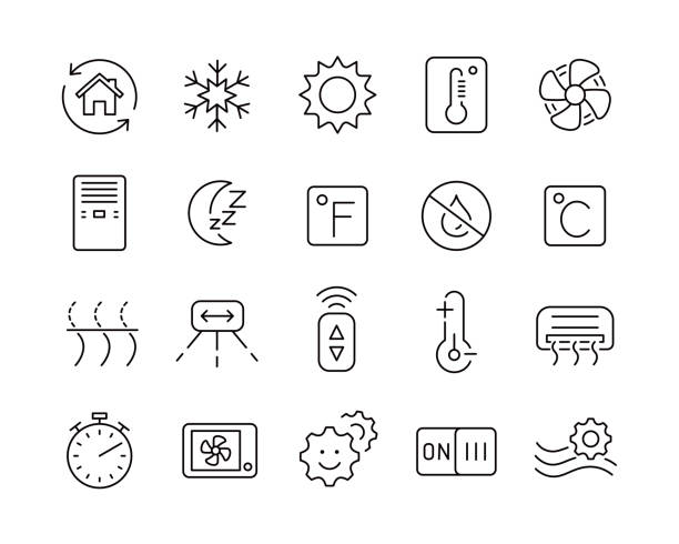 Air Conditioner Icons - Vector Line Icons Air Conditioner Icons - Vector Line Icons. Editable Stroke. Vector Graphic heat transfer fluid stock illustrations