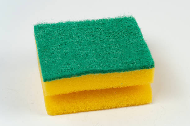 istock Dishwashing sponge isolated on white background, dish sponge two side, front view 1389454666