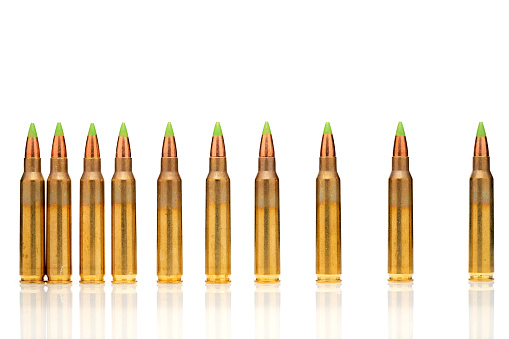 Sharp Bullets Green Tip Bullets Ordered Into The Line Stock Photo - Download Image ...