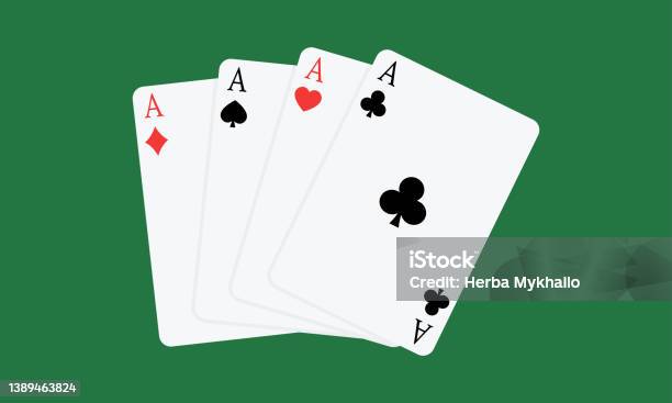 Set With Four Playing Cards Four Aces On Green Background Stock Illustration - Download Image Now