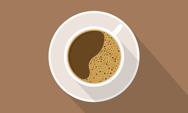 ilustrações de stock, clip art, desenhos animados e ícones de cup coffee top view with shadow. coffee with foam. - coffee top view