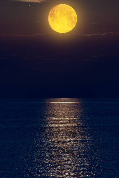 istock Moon with starry skies above ocean horizon. 1389464600