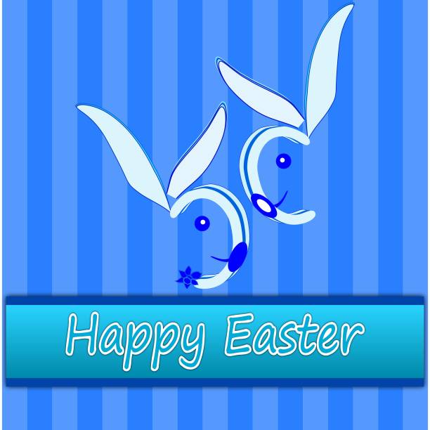 easter bunnies wishing happy easter on blue background - illustration