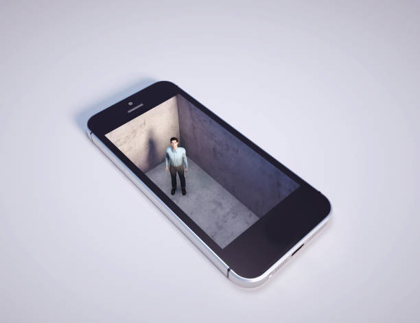 man inside a smartphone room. - prison cell imagens e fotografias de stock