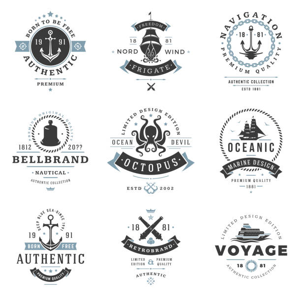 Nautical logos templates set. vector art illustration