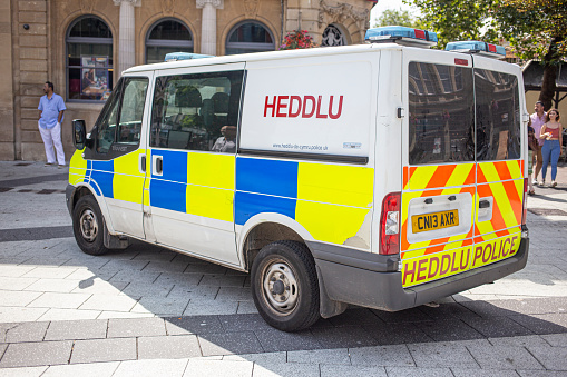 Welsh police van parked up in the centre of Cardiff, Wales