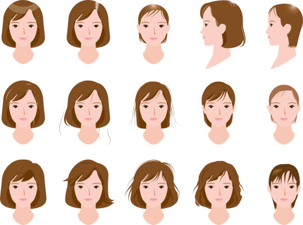 haarprobleme von frauen wie weißes haar und haarausfall. vektorillustrationfrauenhaarprobleme wie weißes haar und haarausfall. vektorillustration - scheitel stock-grafiken, -clipart, -cartoons und -symbole