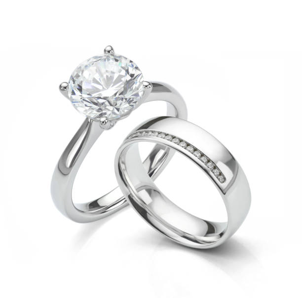anello di fidanzamento con diamanti solitari con fede nuziale. - ring diamond jewelry wedding foto e immagini stock