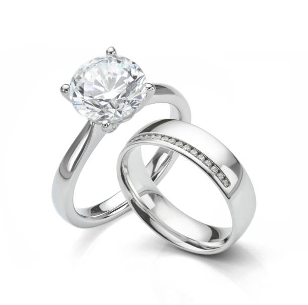 solitaire diamond engagement ring with wedding ring. - engagement ring imagens e fotografias de stock