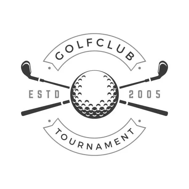 Vector illustration of Golf club tournament vector logo crossed black golfing brassy symbol of sports competition