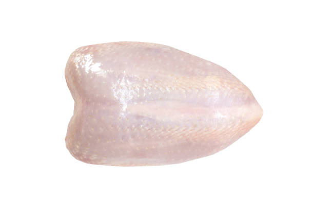 Raw chicken breast isolated on white background. Fresh uncooked part of broiler han with skin. Top view. Raw chicken breast isolated on white background. Fresh uncooked part of broiler han with skin. Top view. turkey breast stock pictures, royalty-free photos & images