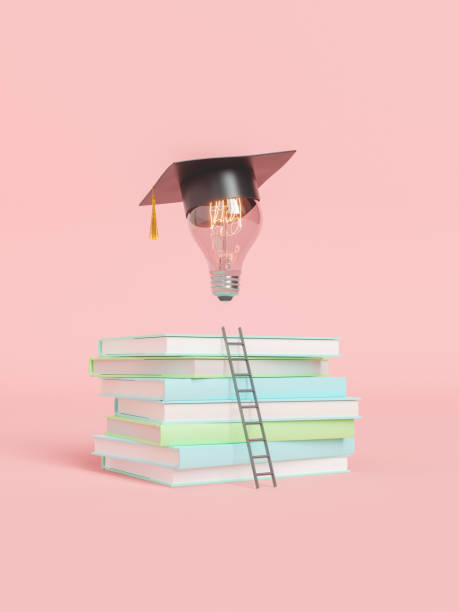 istock Books with ladder leading to light bulb in graduation cap 1389476676