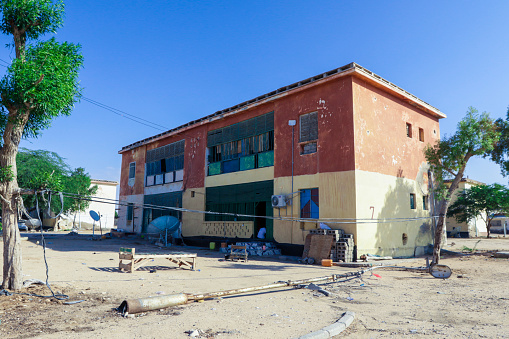 Berbera, Somaliland - November 10, 2019: Living Houses and Different Buildings on the Empty Berbera City Streets