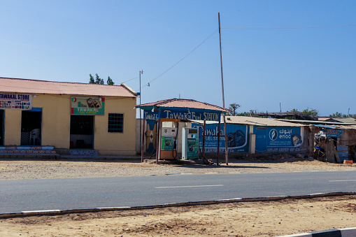 Somaliland - November 10, 2019: Old Fueling Petrol Station in the city Center of Berbera