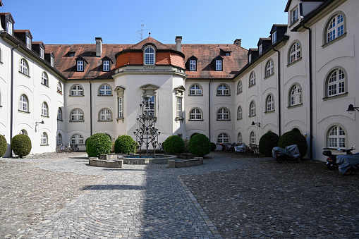 Bratislava, Slovakia - Oct 14, 2019: Slovak National Theater Historical Building and Ganymedes Fountain - Bratislava, Slovakia