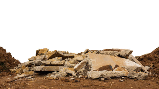 istock Isolate View Ruins, many old concrete blocks which have been demolished and demolished roads. 1389490492