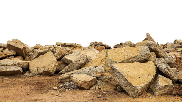 istock Isolate View Ruins, many old concrete blocks which have been demolished and demolished roads. 1389490493