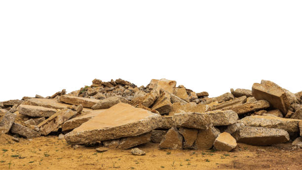istock Isolate View Ruins, many old concrete blocks which have been demolished and demolished roads. 1389490534