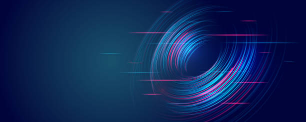 Futuristic red and blue stripes in the form of a ring. Modern high-tech background for presentations and websites. Abstract background with glowing dynamic lines. Futuristic red and blue stripes in the form of a ring. Modern high-tech background for presentations and websites. Abstract background with glowing dynamic lines. hightech stock illustrations