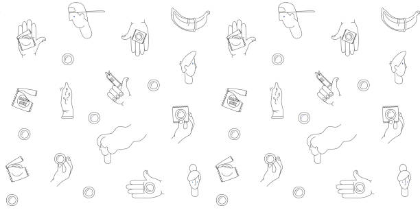 ilustrações de stock, clip art, desenhos animados e ícones de say yes to safe sex seamless pattern background icons set - condom penis sex vector
