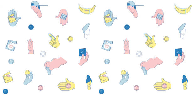 ilustrações de stock, clip art, desenhos animados e ícones de say yes to safe sex seamless pattern background icons set - condom penis sex vector