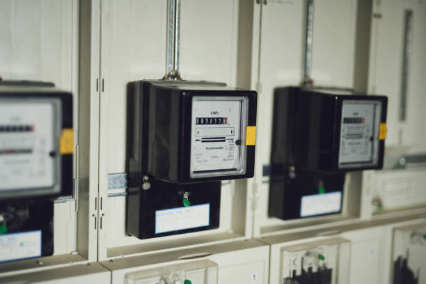 istock Electricity meter in a residential building 1389492058